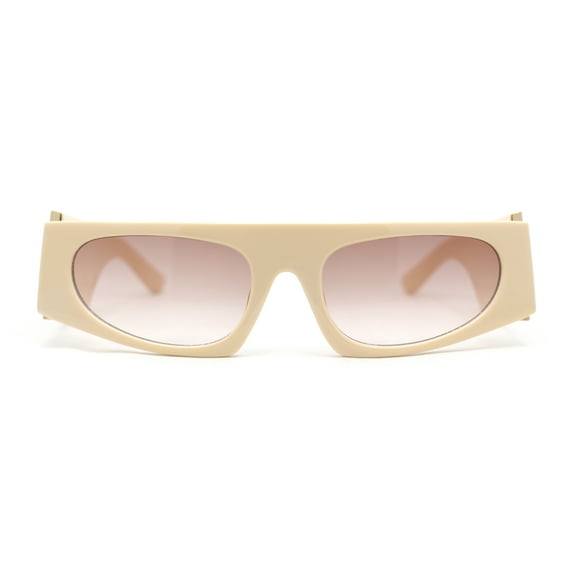 Womens Exaggerated Thick Temple Mod Narrow Rectangle Plastic Sunglasses Ivory - Brown