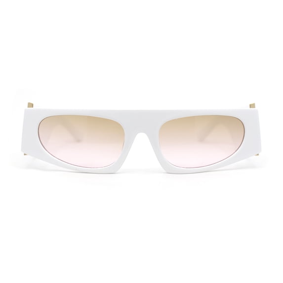 Womens Exaggerated Thick Temple Mod Narrow Rectangle Plastic Sunglasses White - Brown Pink