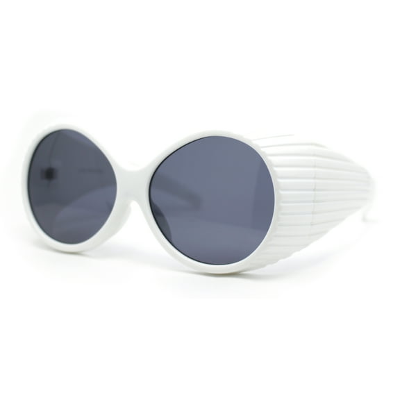 Womens Exaggerated Vintage Round Windbreak Goggle Style Wrap Sunglasses White - Black