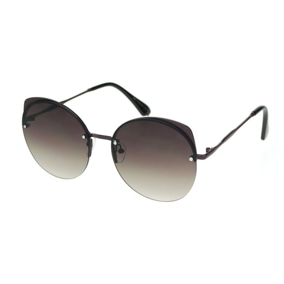 Womens Exposed Edge Round Cat Eye Brown Half Rim Sunglasses Brown