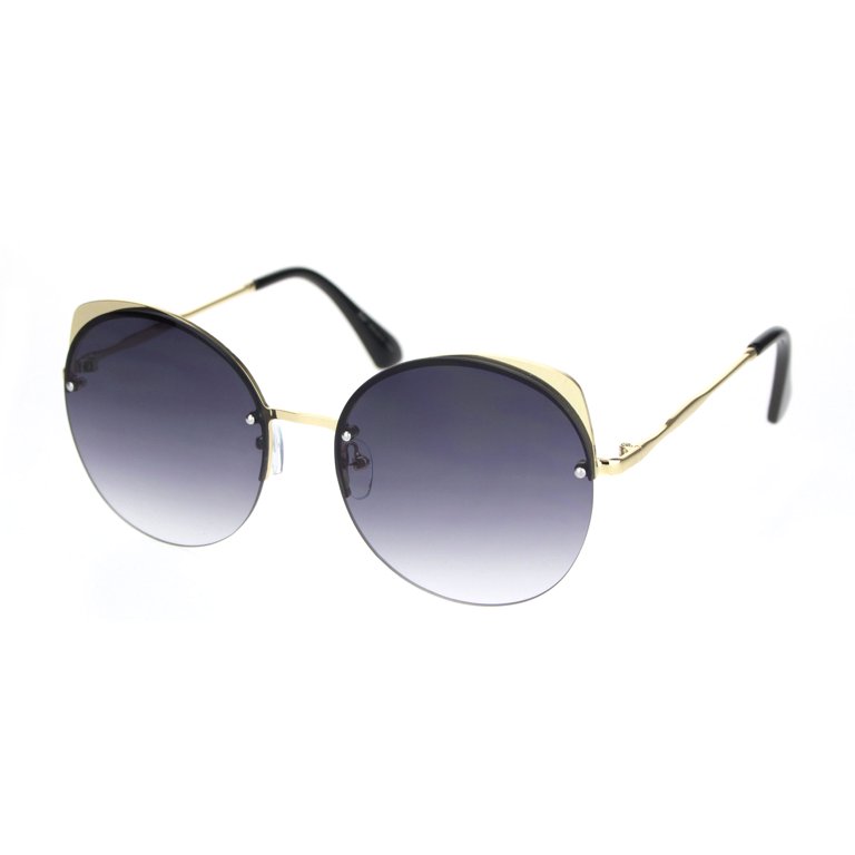 Women\'s Black and Gold Round-Edge Sunglasses Downtown Edge Gold Oval Sunglasses | Trendy Women main image 2