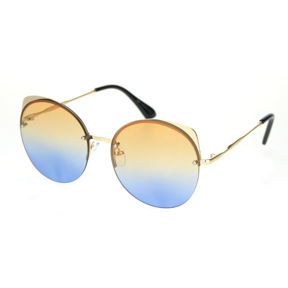 Womens Exposed Edge Round Cat Eye Brown Half Rim Sunglasses Gold Orange Blue