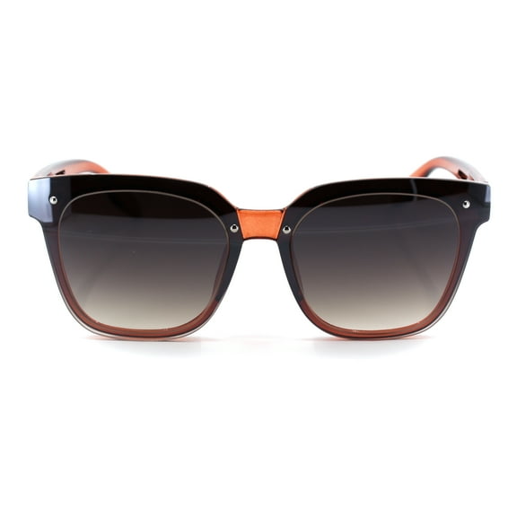 Womens Exposed Lens 90s Panel Lens Boyfriend Horn Rim Sunglasses Red Brown