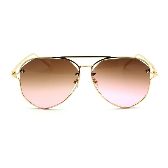 Womens Exposed Lens Edge Officer Style Pilots Sunglasses Gold Brown Pink