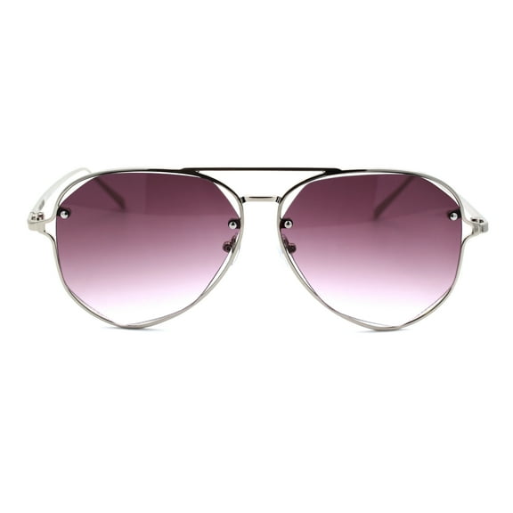 Womens Exposed Lens Edge Officer Style Pilots Sunglasses Silver Smoke