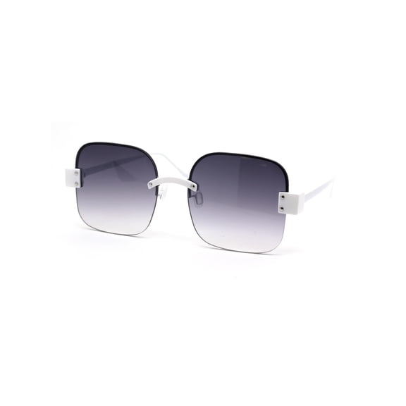 Womens Exposed Lens Rimless Rectangular 80s Plastic Sunglasses White Smoke
