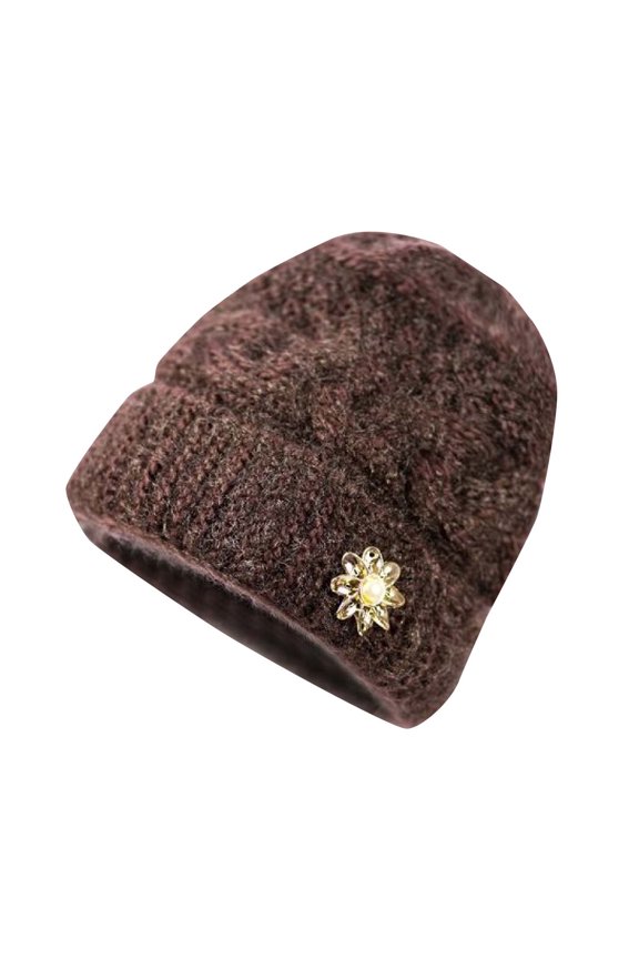 Womens Exquisite Flower Thickened Woolen Hat Winter Warm Knitted Beanie Beautiful Autumn Winter Headwear for Ladies