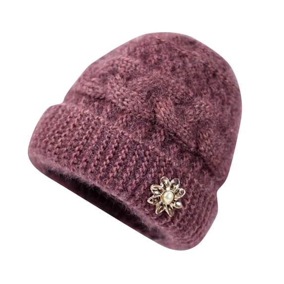 Womens Exquisite Flower Thickened Woolen Hat Winter Warm Knitted Beanie Beautiful Autumn Winter Headwear for Ladies