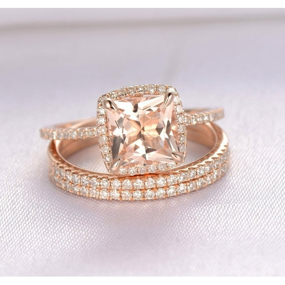 Womens Exquisite Luxury Square Diamond Ring Set Rose Gold Alloy Inlaid Artificial Gems Engagement Promise Jewelry