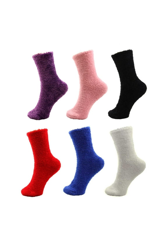 Womens Extra Large Assorted Super Soft Comfy Cozy Fun Fluffy Furry Plush Warm Fuzzy Home Slipper Socks- Assortment A - 6 Pair Value Pack