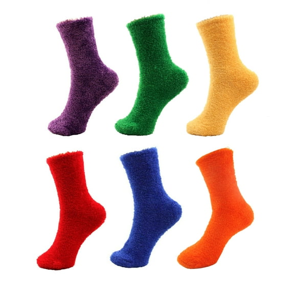 Womens Extra Large Assorted Super Soft Comfy Cozy Fun Fluffy Furry Plush Warm Fuzzy Home Slipper Socks- Assortment C - 6 Pair Value Pack
