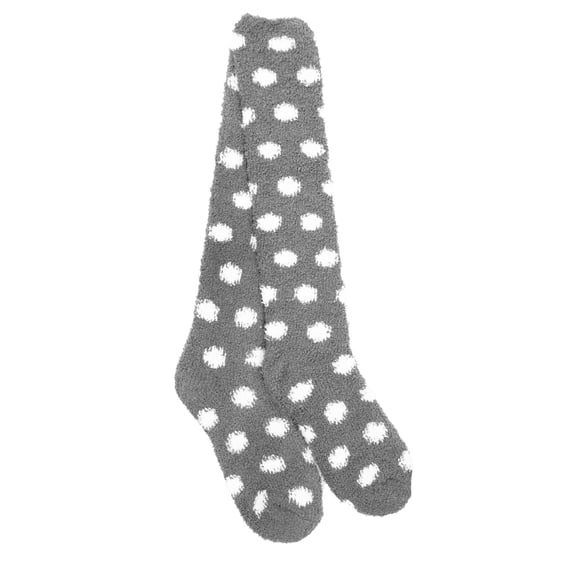 Womens Extra Large Fuzzy Knee High Polka Dot Socks - Dark Grey - 1 Pair