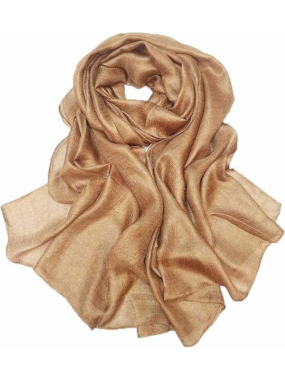 Womens Extra Large Scarf Shawl Wraps Pashminas Solid Soft Silky for Bridal Evening Wedding Party (gold)