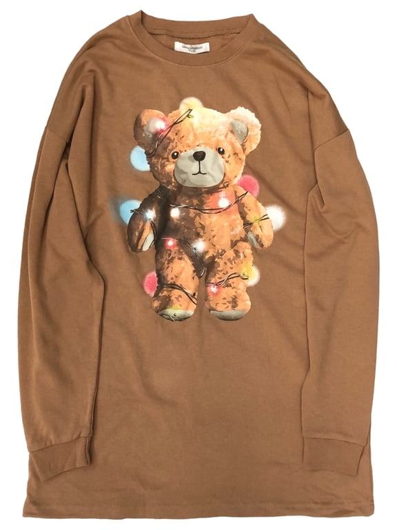 Womens Extra Long Brown Teddy Bear Christmas Holiday Sweatshirt Small