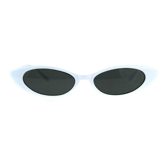 Womens Extra Narrow Goth Retro Cat Eye Plastic Sunglasses White