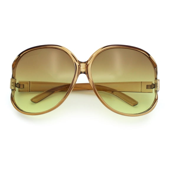 SA106 Womens Extra Oversized Round Exposed Lens Butterfly Sunglasses / Beige Green Frame - Brown Green Lens