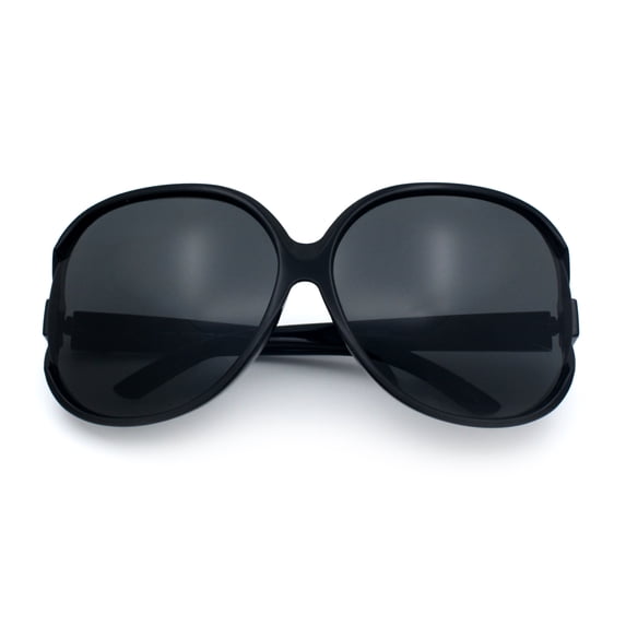 SA106 Womens Extra Oversized Round Exposed Lens Butterfly Sunglasses / Black Frame - Solid Black Lens