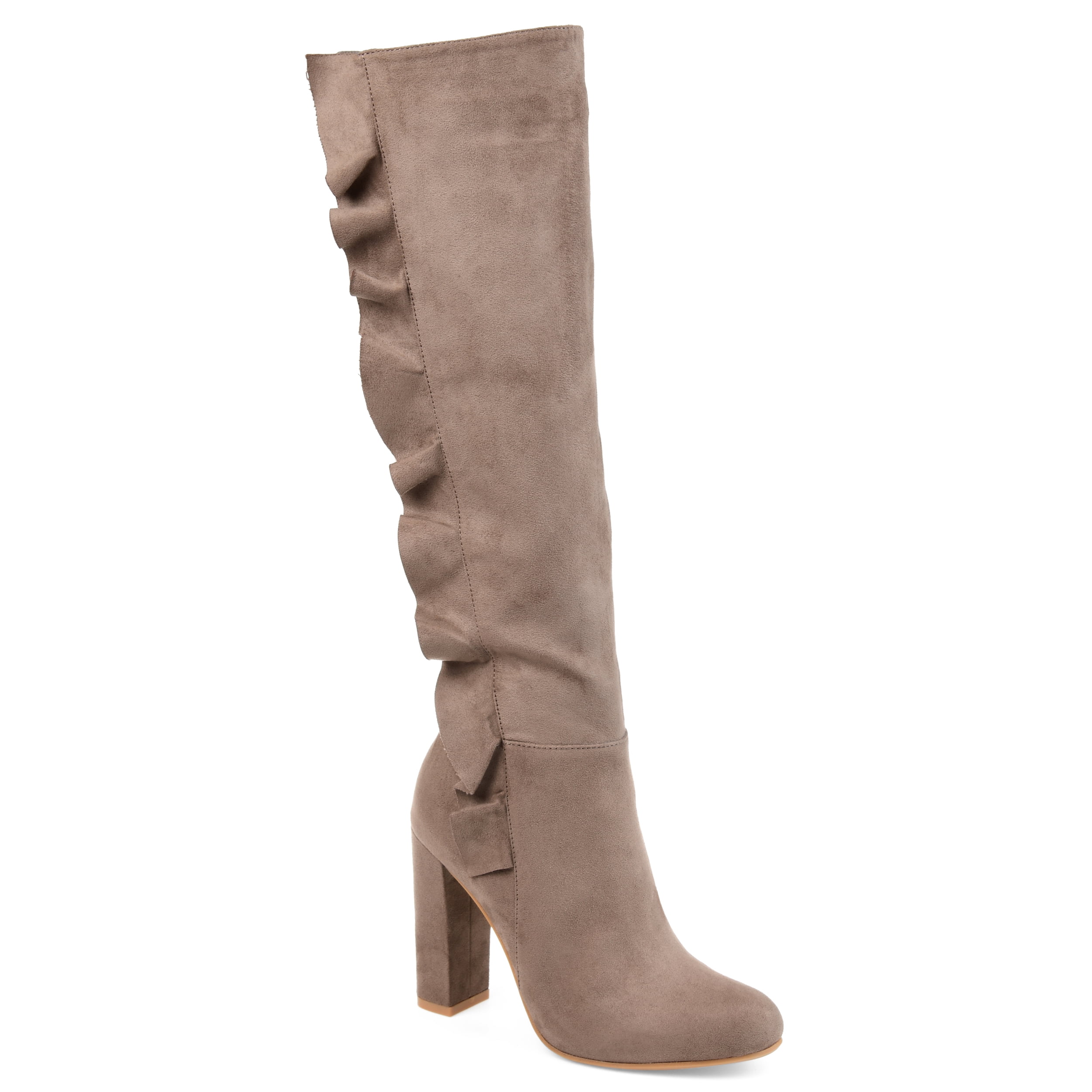 Womens Extra Wide Calf Knee-high Ruffle Boot