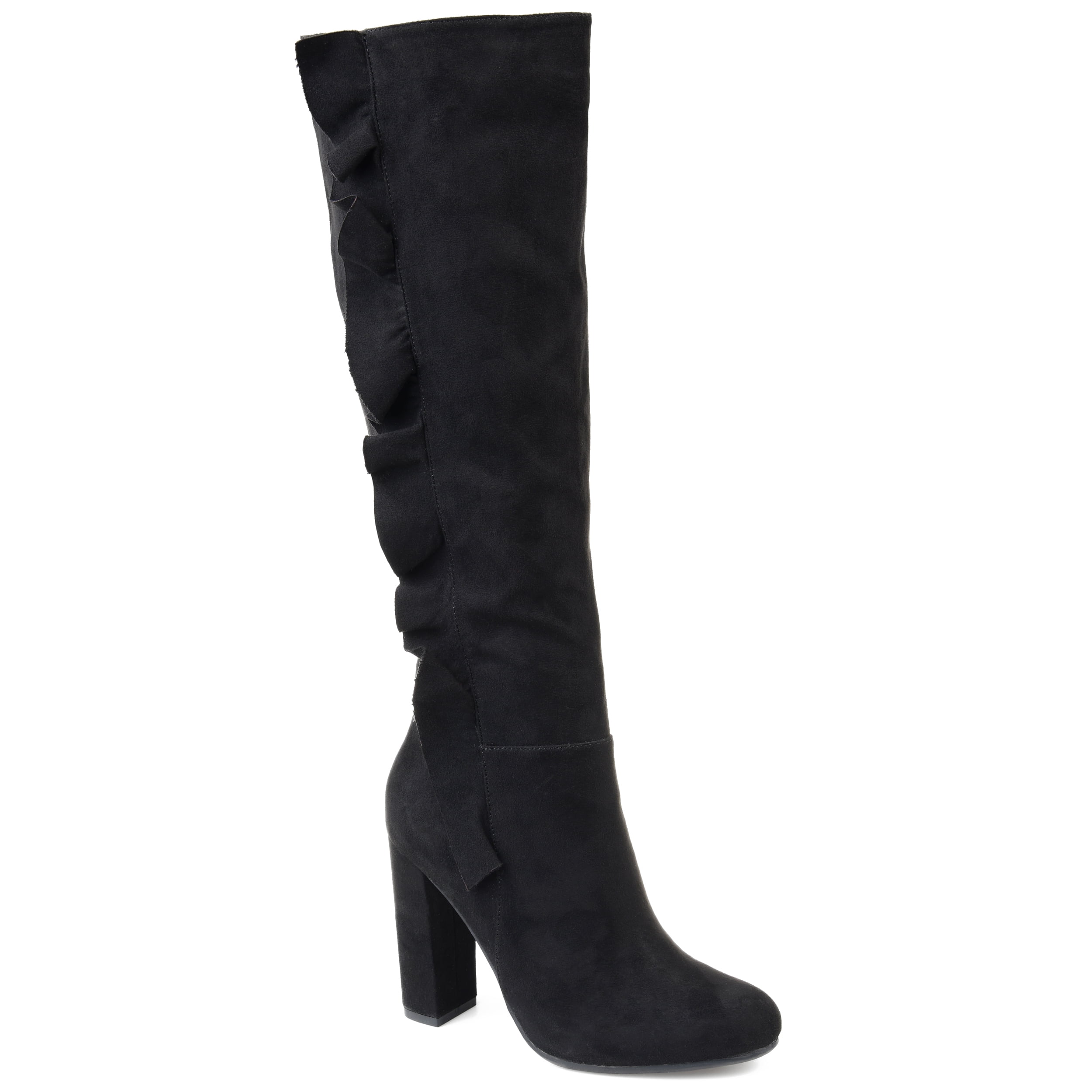 Womens Extra Wide Calf Knee-high Ruffle Boot