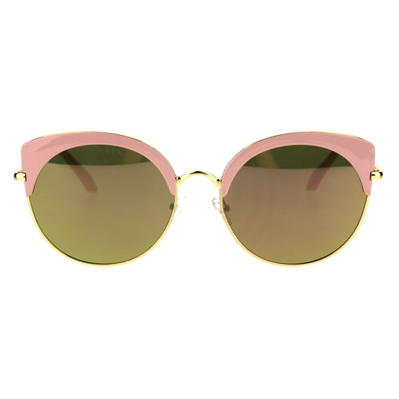 Womens Eye Brow Half Rim Retro Mod Round Cat Eye Tip Sunglasses Pink Peach