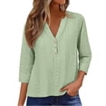 thumbnail image 1 of Womens Eyelet Embroidery Short Sleeve Tops，Womens-Plus-Size-Summer-Tops Roll Short Sleeve V Neck Dressy Trendy Blouses Cute Buttons Up Tunics Tee Solid Color Summer Spring, 1 of 9