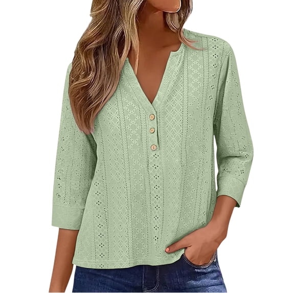 Womens Eyelet Embroidery Short Sleeve Tops,Womens-Plus-Size-Summer-Tops Roll Short Sleeve V Neck Dressy Trendy Blouses Cute Buttons Up Tunics Tee Solid Color Summer Spring