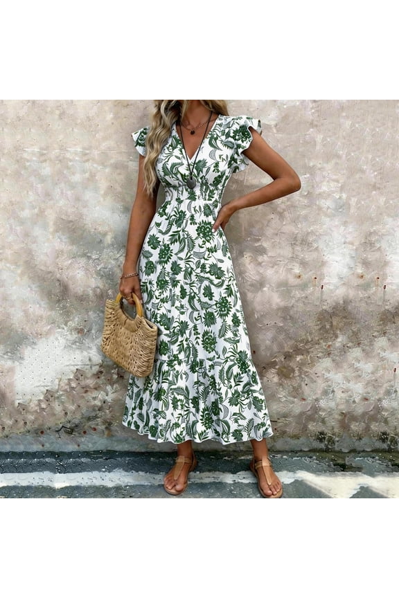 Womens Eyelet Midi Dress V Neck Button Down Ruched Bust Puff Sleeve A Line Summer Casual Dress, 2026 New Limited Time Offer