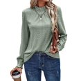 thumbnail image 1 of Womens Eyelet Mock Neck Long Sleeve Shirts Top Dressy Casual Trendy Business Stretch Hollow Out Tee Green XXL, 1 of 7