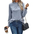 thumbnail image 1 of Womens Eyelet Mock Neck Long Sleeve Shirts Top Dressy Casual Trendy Business Stretch Hollow Out Tee Light Blue S, 1 of 7