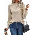 thumbnail image 1 of Womens Eyelet Mock Neck Long Sleeve Shirts Top Dressy Casual Trendy Business Stretch Hollow Out Tee  S, 1 of 7