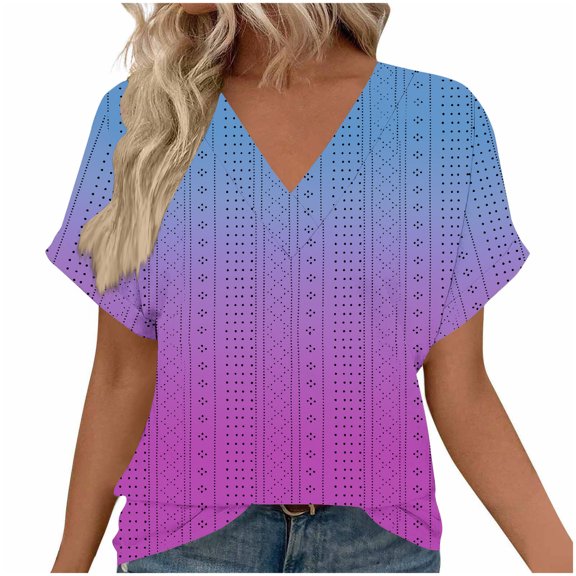 Jacquard T-Shirts for Womens，Summer Short Sleeve Tops V Neck Tee Shirts Floral Print Tunic Blouses Summer Basic Boho Dressy Cute Tops 2025