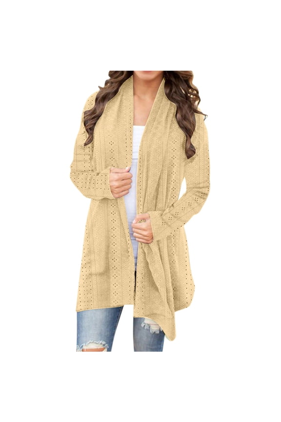 Womens Eyelet Tops, Fall Cardigan for Women Lightweight Casual Hollow Lace Open Front Long Sleeve Shirts Coats