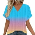 thumbnail image 1 of Womens Eyelet Tops, Short Sleeve Shirts for Women Summer Fashion Loose Fits Hollow Ombre Tie Dye V Neck T-Shirts Blouses, 1 of 4