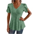 thumbnail image 1 of Womens Eyelet Tops Summer Plus Size Clothes V Neck Dressy Casual Tunic Blouses Peplum Short Sleeve Shirts Green, XL, 1 of 6