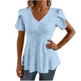 thumbnail image 1 of Womens Eyelet Tops Summer Plus Size Clothes V Neck Dressy Casual Tunic Blouses Peplum Short Sleeve Shirts Light Blue, M, 1 of 6