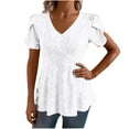 thumbnail image 1 of Womens Eyelet Tops Summer Plus Size Clothes V Neck Dressy Casual Tunic Blouses Peplum Short Sleeve Shirts White, XL, 1 of 6