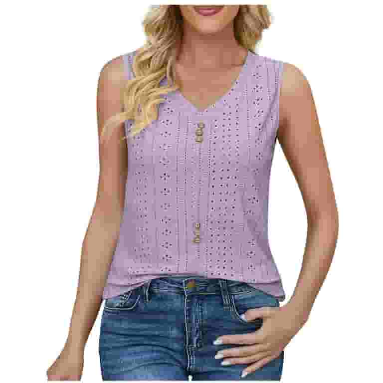 Casual Solid Hollowed Out Basic V Neck Tops Casual Solid Hollowed Out Basic V Neck Tops