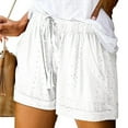 thumbnail image 1 of Womens Eyelets Shorts Casual 2024 Summer Drawstring Lounge Shorts with Pockets Lightweight Beach Vacation Clothes, 1 of 5