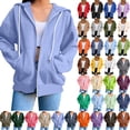thumbnail image 1 of Womens Fahion Hoodies Loose Long Sleeve Casual Zipper Pocket Hooded Winter Light Blue Sweatshirts Fall Spring Track Jackets S-2XL, 1 of 8