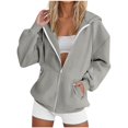 thumbnail image 1 of Womens Fahion Hoodies Solid Color With Pockets Zipper Long Sleeved Regular Hooded Outwear Winter Gray Sweatshirts Fall Spring Track Jackets S-2XL, 1 of 4