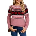 thumbnail image 1 of Womens Fair Isle Heart Sweater Round Neck Pullover Sweater for Valentines Day Cute Pink and White Knit Sweater for Women Shermie, 1 of 6
