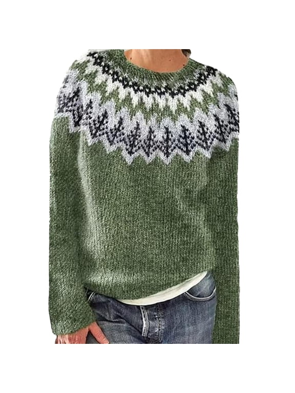 Womens Fair Isle Sweaters Fall Winter Trendy Vintage Sweater Seniors Crewneck Knit Wool Pullover Tops 2026