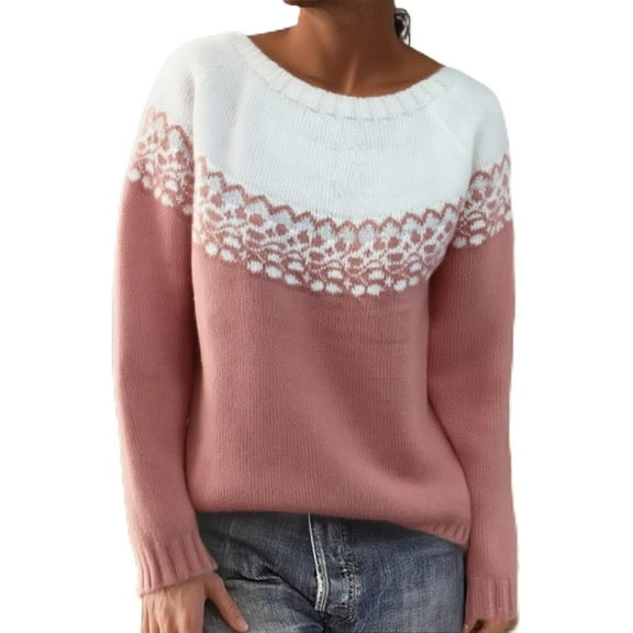 Womens Fair Isle Sweaters Vintage Argyle Iceland Norway Sweater Colorful Crew Neck Knit Tops Long Sleeve Pullover Jumper Tops