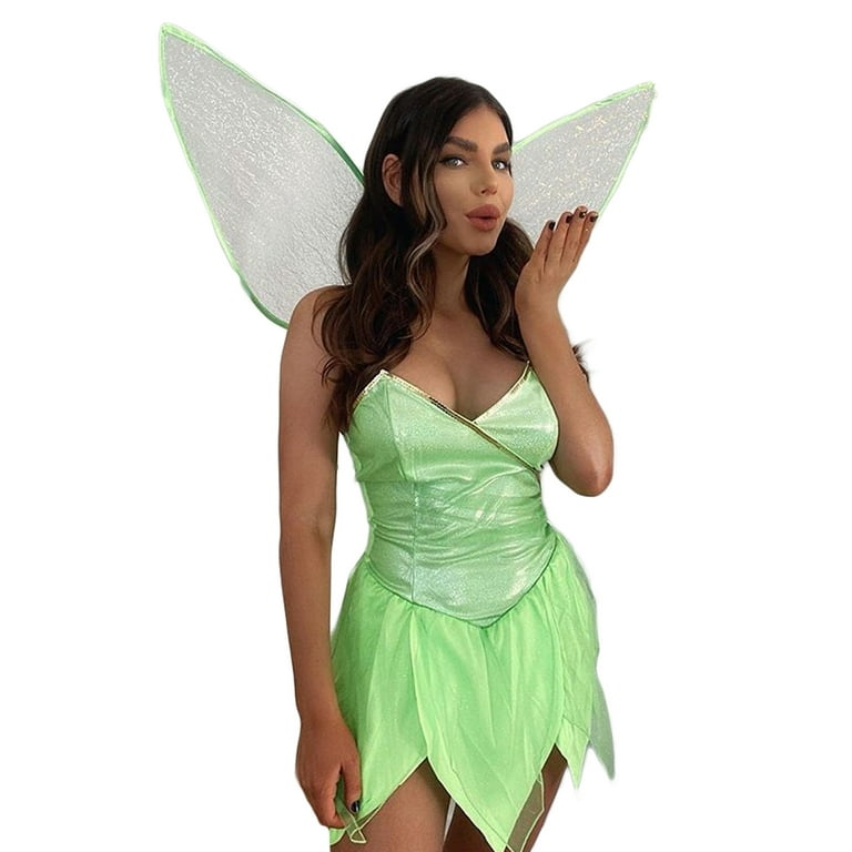 Womens Fairy Costume Sequin Fairy Corset Dress Halloween Costume Sexy Tube  Tops Short Green Dress with Wings