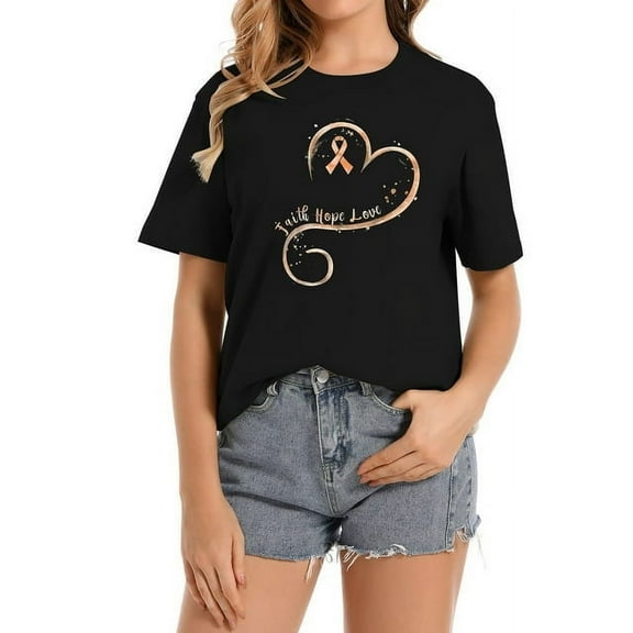 Womens Faith Hope Love Peach Ribbon Endometrial Cancer Awareness T-Shirt Black