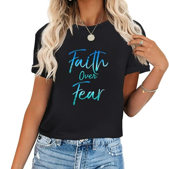 Womens Faith Over Fear Shirt Vintage Inspirational Bold Christian