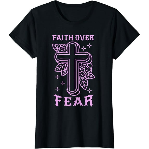 Womens Faith Over Fear Tattooed Christian Tattoo Bible Religious T-Shirt