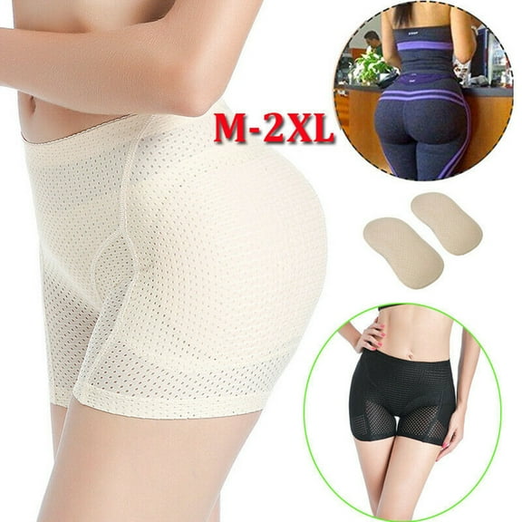 Womens Fake Buttock Briefs Butt Lifter Padded Control Panties Hip Enhancer Underwear Shapewear Boyshort, Apricot, M