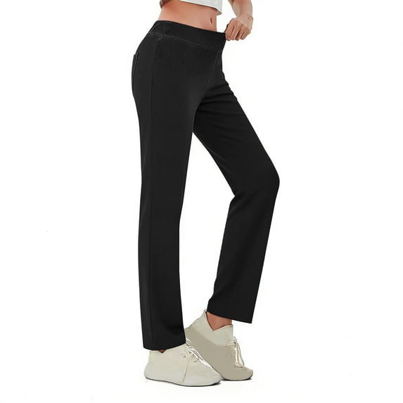 Womens Fake Jeans Stretch Straight Leg Long Pants Soft Slim Fit Pull-On Imitation Denim Trousers with Pockets