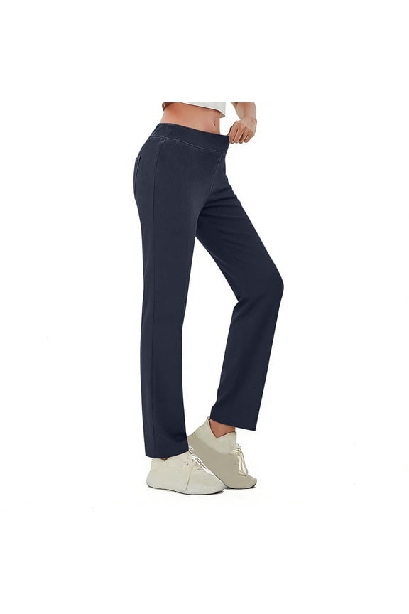 Womens Fake Jeans Stretch Straight Leg Long Pants Soft Slim Fit Pull-On Imitation Denim Trousers with Pockets